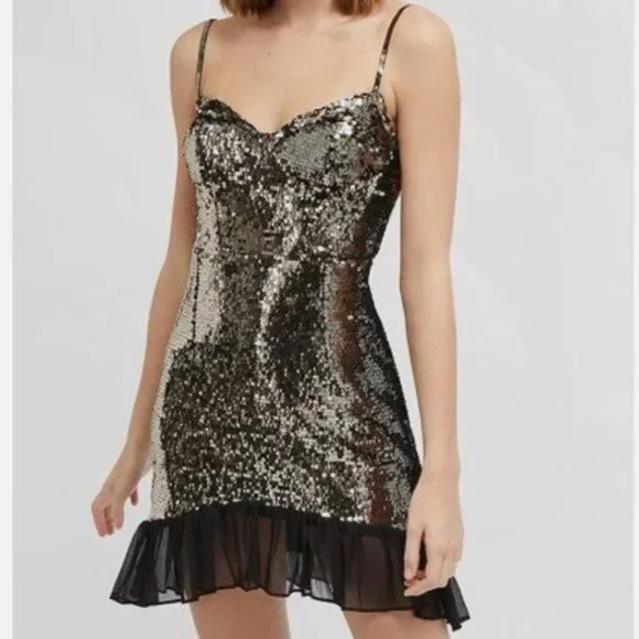 french connection black and gold sequin dress RENT French Connection Moon Rock Gold Sequin Dress (RRP £160) main image 0